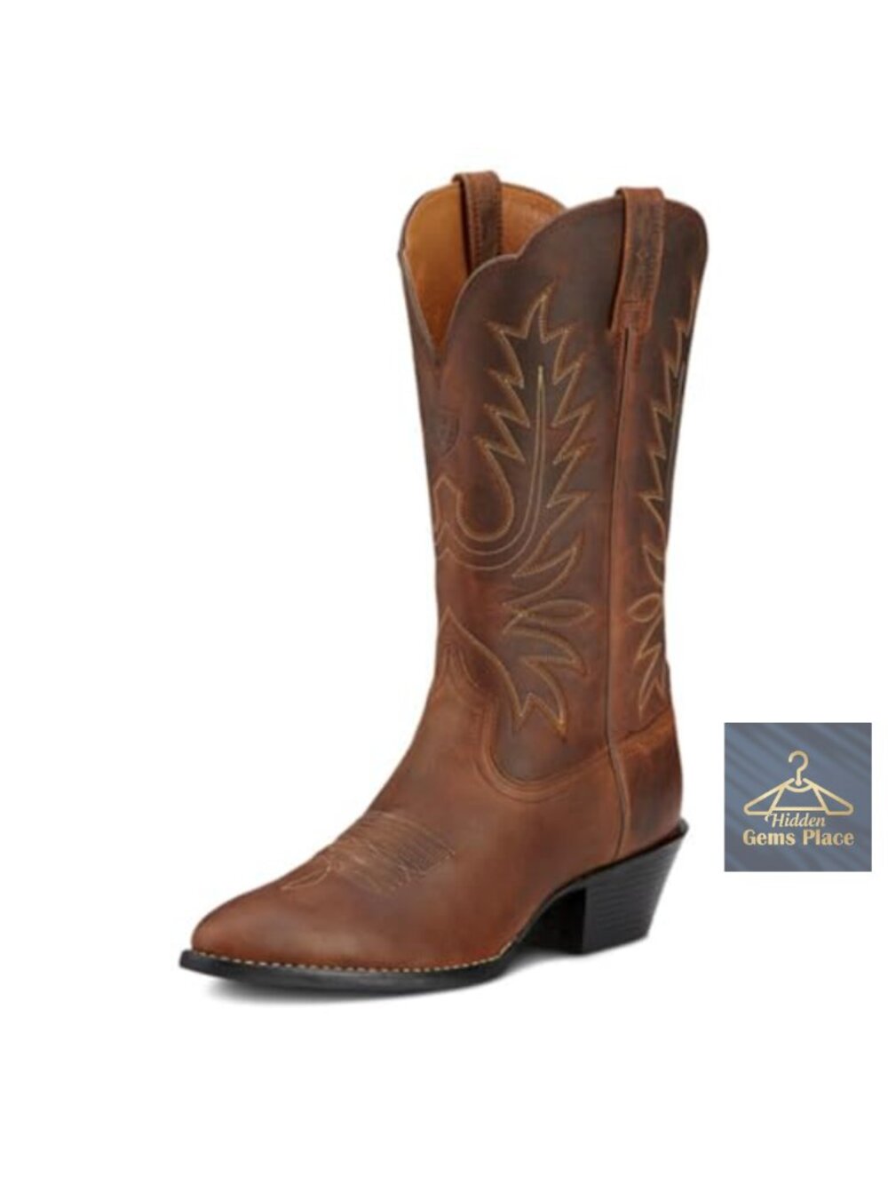 Western Cowboy Boots Women's Leather Mid-Calf Pull-On Distressed Brown